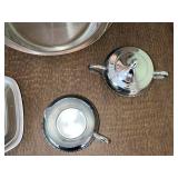 Stainless Steel Serving Set - 2 Bowls, Oval Tray, Teapot, Sugar & Creamer