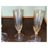 Crystal Glassware Set - 3 Twist-Pattern Champagne Flutes with Gold Accents, 1 Tumbler, 1 Butter Dish
