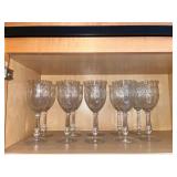 Crystal Goblets - Set of Clear Glass Stemware with Etched Floral Pattern