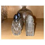 Glass Cloche Dome on Stand with 4 Crystal Salt & Pepper Shakers - Vintage Set