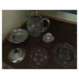 Crystal Glassware Set - Cut-Crystal Pitcher, Teacup & Saucer, Octagonal Plates, Lids