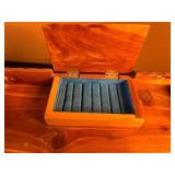 Wooden Jewelry Box - 3 Drawers - Blue Felt Interior - 16 x 8 in