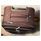 CHAPS Brown Fabric Rolling Suitcase - Leather Straps