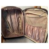 CHAPS Brown Fabric Rolling Suitcase - Leather Straps