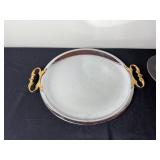 KROMEX Made in USA Silver Serving Tray with Crystal Glassware Set