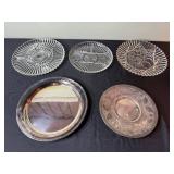 VTG Glass Plate & Center Tray Set - Clear Ribbed Plates & Silver Mirror Plate
