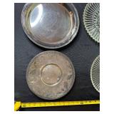VTG Glass Plate & Center Tray Set - Clear Ribbed Plates & Silver Mirror Plate