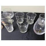 Glassware Set - Assorted Drinking Glasses, Goblets & Pink-Handled Mug (Clear Glass)