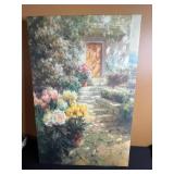 Garden Path Floral Canvas Painting - 36 in Tall & 2 Faux Flower Arrangements Included
