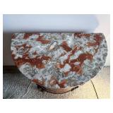 Vintage Marble-Top Bombe Dresser with Floral Inlay & Brass Pulls w Table Lamp, Framed Print & Clock