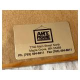 Vintage Marble-Top Bombe Dresser with Floral Inlay & Brass Pulls w Table Lamp, Framed Print & Clock