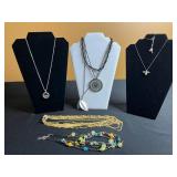 Silver Toned Black Disk Pendant w Assorted Necklace & Pendant Jewelry Lot - Silver & Gold-Tone Beads