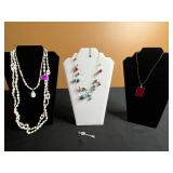 Floating Coral & Turquoise Beaded Necklace, Shells, Red Coral Pendant & More!