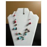 Floating Coral & Turquoise Beaded Necklace, Shells, Red Coral Pendant & More!