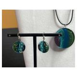 Assorted Jewelry Set: Nebula Resin Necklace w Matching Earrings, Silver Tone Tassel Pendant Necklace & Floral Box