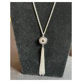 Assorted Jewelry Set: Nebula Resin Necklace w Matching Earrings, Silver Tone Tassel Pendant Necklace & Floral Box