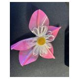 Boho Tiered Beaded Bib Necklace, Circular Yellow & Blue Crystal Pendant Necklace, Long Bead Necklace & Pink Flower