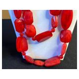 Red Bead Necklace Set with Treska Sunburst Pendant & Silver Charm Necklaces