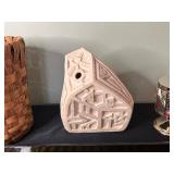 Decorative 4-Piece Home Decor Set: Woven Basket, Stone Sculpture, Deer Candle Holder, Tray