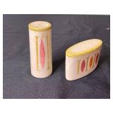 Vintage Red Wing Pottery Salt & Pepper Shaker Set - Speckled Off-White with Yellow Rim (2-Piece)
