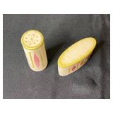 Vintage Red Wing Pottery Salt & Pepper Shaker Set - Speckled Off-White with Yellow Rim (2-Piece)