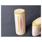 Vintage Red Wing Pottery Salt & Pepper Shaker Set - Speckled Off-White with Yellow Rim (2-Piece)