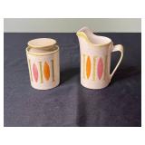 Red Wing Creamer & Sugar Jar Set - Mid-Century Modern Speckled With Colorful Vertical Motif