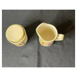 Red Wing Creamer & Sugar Jar Set - Mid-Century Modern Speckled With Colorful Vertical Motif