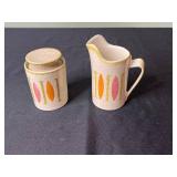 Red Wing Creamer & Sugar Jar Set - Mid-Century Modern Speckled With Colorful Vertical Motif
