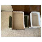 Wicker Storage Baskets With Green Liners And White Lidded Hampers (Lot Of 5)