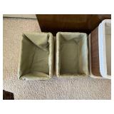 Wicker Storage Baskets With Green Liners And White Lidded Hampers (Lot Of 5)