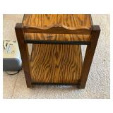 Oak Wood Rolling Cart - 2-Tier on Casters, Black Trim