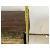 Dark Wood Display Cabinet with Two-Tier Open Storage - Includes Vintage Blue Rock Tea Tin