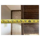 Dark Wood Display Cabinet with Two-Tier Open Storage - Includes Vintage Blue Rock Tea Tin