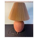 Table Lamp - Terracotta Ceramic Vase-Base with Pleated Beige Shade
