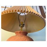 Table Lamp - Terracotta Ceramic Vase-Base with Pleated Beige Shade