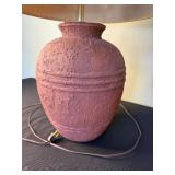 Table Lamp - Terracotta Ceramic Vase-Base with Pleated Beige Shade