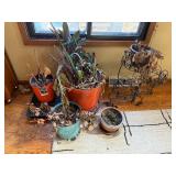 Assorted Pots with Iron Plant Stand