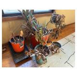 Assorted Pots with Iron Plant Stand