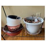 2-Tier Plant Stand with Planters - Black Wrought Iron (28 x 27 x 11)