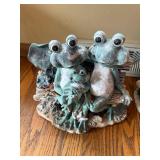 Frog Garden Statues - Set with Welcome Sign, Patina Finish, Outdoor Decor