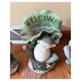 Frog Garden Statues - Set with Welcome Sign, Patina Finish, Outdoor Decor