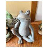 Frog Garden Statues - Set with Welcome Sign, Patina Finish, Outdoor Decor