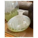 Table Lamp with Beige Shade & Green Murano Style Glass Pillow Vases - 3-Piece Decor Set