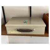 Locking Metal Cash Box with Handle & Wooden Desk Organizer Tray
