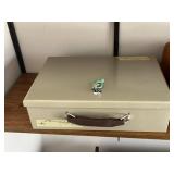 Locking Metal Cash Box with Handle & Wooden Desk Organizer Tray