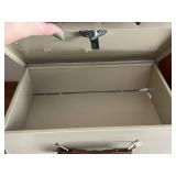 Locking Metal Cash Box with Handle & Wooden Desk Organizer Tray