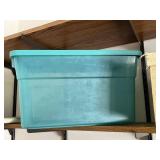 Rubbermaid Teal Storage Tote & Assorted Fabric & Cardboard Boxes