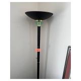 Torchiere Floor Lamp - Black Matte Finish with Teal Accent Rings & Gold Hardware