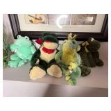 Framed 9-Panel Floral Wall Art Collage - Assorted Vintage Prints w Plush Toy Frogs & Floral Arrangement